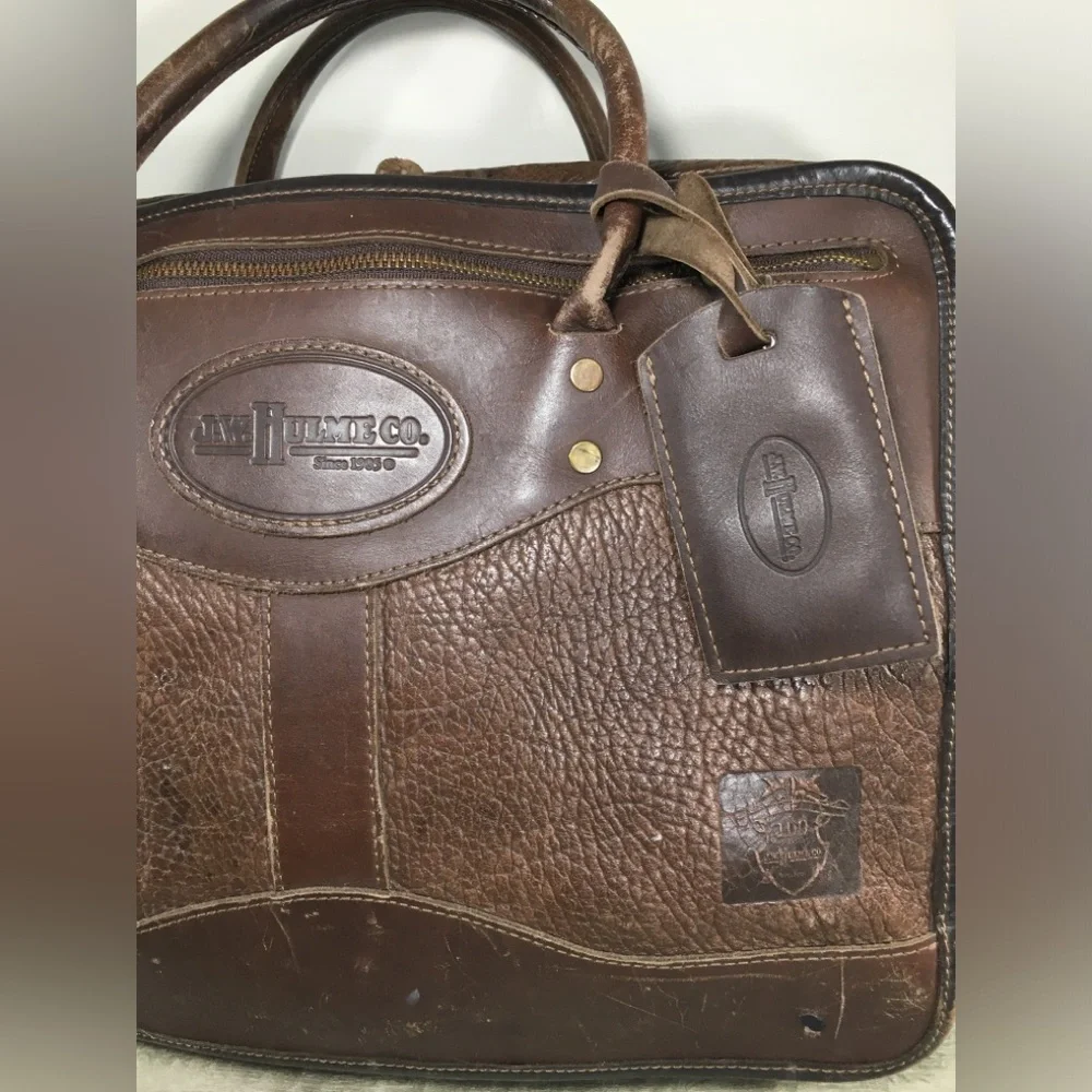 J W Hulme Original Heavy Leather Briefcase Messenger Overnight American Made
